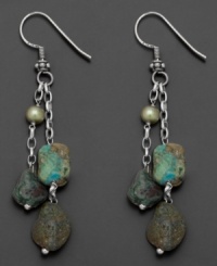 Capture the spirit of natural beauty with these colorful dangling earrings. In sterling silver and turquoise with cultured freshwater pearls (5-8mm). Capture the spirit of natural beauty with these colorful dangling earrings. In sterling silver and turquoise with cultured freshwater pearls (5-8mm).