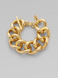 Thick, chunky links make this a statement piece. Brass Length, about 8 Toggle closure with logo lock Imported Thick, chunky links make this a statement piece. Brass Length, about 8 Toggle closure with logo lock Imported