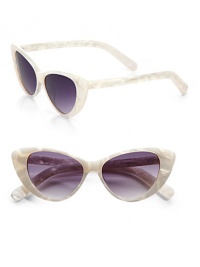 An extremely retro, handmade cat's-eye design in lightweight plastic for a 50's-inspired appeal. Available in shiny white mother-of-pearl with grey gradient lens or shiny tortoise with brown gradient lens.Plastic templesUV400 protectionImported An extremely retro, handmade cat's-eye design in lightweight plastic for a 50's-inspired appeal. Available in shiny white mother-of-pearl with grey gradient lens or shiny tortoise with brown gradient lens.Plastic templesUV400 protectionImported