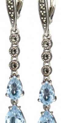 Judith Jack Sterling Silver with Marcasite and Blue Topaz Dbl Drop Earrings Judith Jack Sterling Silver with Marcasite and Blue Topaz Dbl Drop Earrings