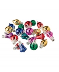 Candy-colored assortment of 12 miniature glass ornaments by Midwest inspires fun and excitement into holiday decorating. Candy-colored assortment of 12 miniature glass ornaments by Midwest inspires fun and excitement into holiday decorating.