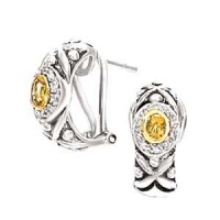 925 Silver, Citrine & Diamond Oxidized Earrings with 14k Gold Accents (0.12ctw) 925 Silver, Citrine & Diamond Oxidized Earrings with 14k Gold Accents (0.12ctw)