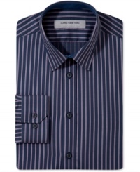 Keep it sophisticated with stripes and a slim silhouette in this Marc New York dress shirt. Keep it sophisticated with stripes and a slim silhouette in this Marc New York dress shirt.