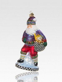 With a Courtly Check sack full of gifts, a glittering Santa glides across the ice, exquisitely crafted of mouth-blown, hand-painted glass.Glass6H X 3W X 2.5DImported Please note: Due to their handmade nature, ornaments may vary slightly. With a Courtly Check sack full of gifts, a glittering Santa glides across the ice, exquisitely crafted of mouth-blown, hand-painted glass.Glass6H X 3W X 2.5DImported Please note: Due to their handmade nature, ornaments may vary slightly.