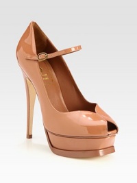 Iconic peep toe silhouette rendered in glossy patent leather, featuring a strong platform and adjustable ankle strap. Self-covered heel, 5½ (140mm)Covered platform, 1½ (40mm)Compares to a 4 heel (100mm)Patent leather upperPeep toeAdjustable ankle strapLeather lining and solePadded insoleMade in ItalyThis style runs true to size. We recommend ordering your usual size for a standard fit. Iconic peep toe silhouette rendered in glossy patent leather, featuring a strong platform and adjustable ankle strap. Self-covered heel, 5½ (140mm)Covered platform, 1½ (40mm)Compares to a 4 heel (100mm)Patent leather upperPeep toeAdjustable ankle strapLeather lining and solePadded insoleMade in ItalyThis style runs true to size. We recommend ordering your usual size for a standard fit.