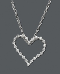 All you need in life is a little love. Express it freely with this sparkling open heart-shaped pendant featuring certified near colorless round-cut diamond (1/4 ct. t.w.). Crafted in 14k white gold. Approximate length: 18 inches. Approximate drop: 1/2 inch. All you need in life is a little love. Express it freely with this sparkling open heart-shaped pendant featuring certified near colorless round-cut diamond (1/4 ct. t.w.). Crafted in 14k white gold. Approximate length: 18 inches. Approximate drop: 1/2 inch.