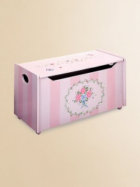 From the Bouquet Collection. This sturdy, hand-painted chest will keep their toys organized in the prettiest way.Slow-close safety hinges on lid Side openings for carrying ease 32½W X 14½H X 16¼D Constructed of MDF ImportedRecommended for ages 3 and up Please note: Some assembly may be required. 