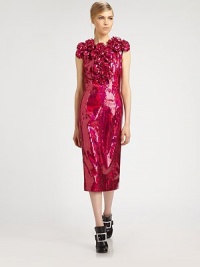 Floral appliqués and shimmering allover sequins make this shimmering style a true standout piece.Jewel necklineSleevelessFlower appliquésAllover sequinsConcealed back zipSilk liningAbout 27 from natural waist84% polyester/16% silkDry cleanMade in USA of imported fabricModel shown is 5'9½ (176cm) wearing US size 4. Floral appliqués and shimmering allover sequins make this shimmering style a true standout piece.Jewel necklineSleevelessFlower appliquésAllover sequinsConcealed back zipSilk liningAbout 27 from natural waist84% polyester/16% silkDry cleanMade in USA of imported fabricModel shown is 5'9½ (176cm) wearing US size 4.