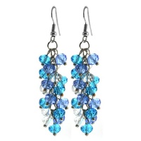 Ocean Blue Cluster Faceted Crystal Dangle Hook Earrings For Women 2