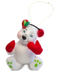 A visitor from up north, this polar bear ornament from Annalee proves irresistible to revelers everywhere. Reposition his arms and legs to sit on a shelf or live in your tree. A visitor from up north, this polar bear ornament from Annalee proves irresistible to revelers everywhere. Reposition his arms and legs to sit on a shelf or live in your tree.