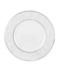 A sweet lace pattern combines with platinum borders to add graceful elegance to your tabletop. The classic shape and pristine white shade make this accent plate a timeless addition to any meal. From Lenox's dinnerware and dishes collection. A sweet lace pattern combines with platinum borders to add graceful elegance to your tabletop. The classic shape and pristine white shade make this accent plate a timeless addition to any meal. From Lenox's dinnerware and dishes collection.