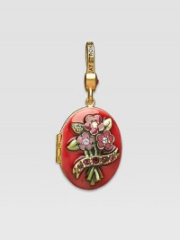 Ruby-colored CRYSTALLIZED - Swarovski Elements sparkle on this handcrafted, hand-enameled birthstone locket that opens to hold a favorite photo. Crystal Enamel 18k goldplated brass & brass-plated pewter Month indicated on the back Length, about 1¼ Width, about 1 Spring clip clasp Made in USA Ruby-colored CRYSTALLIZED - Swarovski Elements sparkle on this handcrafted, hand-enameled birthstone locket that opens to hold a favorite photo. Crystal Enamel 18k goldplated brass & brass-plated pewter Month indicated on the back Length, about 1¼ Width, about 1 Spring clip clasp Made in USA