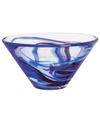 A dramatic accent, the Tempera Blue bowl features heavy glass laced with hand-painted swirls of deep blue. Designed by Anna Ehrner for Kosta Boda. A dramatic accent, the Tempera Blue bowl features heavy glass laced with hand-painted swirls of deep blue. Designed by Anna Ehrner for Kosta Boda.