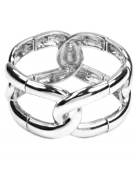 An everyday accessory with everyday elegance. This AK Anne Klein bangle bracelet flaunts a wide, linked design, crafted in imitation rhodium-plated mixed metal. Stretches to fit wrist. Approximate diameter: 2-1/4 inches. An everyday accessory with everyday elegance. This AK Anne Klein bangle bracelet flaunts a wide, linked design, crafted in imitation rhodium-plated mixed metal. Stretches to fit wrist. Approximate diameter: 2-1/4 inches.