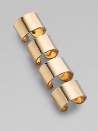 An edgy style feature four identical knuckle duster rings in shiny brass. BrassDiameter, about ¾AdjustableMade in Italy An edgy style feature four identical knuckle duster rings in shiny brass. BrassDiameter, about ¾AdjustableMade in Italy