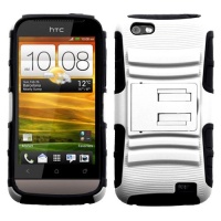 MYBAT AHTCONEVHPCSAAS002NP Advanced Armor Rugged Durable Hybrid Case with Kickstand for HTC One V - 1 Pack - Retail Packaging - White/Black MYBAT AHTCONEVHPCSAAS002NP Advanced Armor Rugged Durable Hybrid Case with Kickstand for HTC One V - 1 Pack - Retail Packaging - White/Black