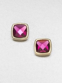 A faceted stone set in a 8k goldplated setting. Glass stones8k goldplated brassSize, about .3Post backImported A faceted stone set in a 8k goldplated setting. Glass stones8k goldplated brassSize, about .3Post backImported