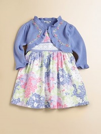 Rendered in plush cotton, this ruffled shrug with colorful floral embroidery makes the perfect layering piece for any outfit.Ruffled open-front designLong sleeves with ruffled cuffsRuffled hemCottonMachine washImported Rendered in plush cotton, this ruffled shrug with colorful floral embroidery makes the perfect layering piece for any outfit.Ruffled open-front designLong sleeves with ruffled cuffsRuffled hemCottonMachine washImported