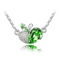 Silver Tone White Gold Swarovski Style Crystal Apple Pendant Necklace Silver Tone White Gold Swarovski Style Crystal Apple Pendant Necklace