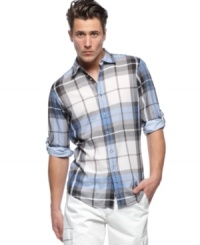 Shed some light on your spring style with this light weight plaid shirt from INC International Concepts. Shed some light on your spring style with this light weight plaid shirt from INC International Concepts.