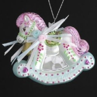 3.75 NOBLE GEMS GLASS BABY'S FIRST CHRISTMAS ROCKING HORSE Christmas Tree Ornament 3.75 NOBLE GEMS GLASS BABY'S FIRST CHRISTMAS ROCKING HORSE Christmas Tree Ornament