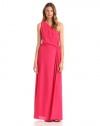 HALSTON HERITAGE Women's One Shoulder Ruched Side Waist Gown, Bright Raspberry, 4