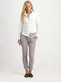 Light-cotton in a clean-cut button-down, slightly fitted for a sleek, feminine silhouette.Point collarConcealed button frontLong sleevesButton cuffsShirttail hemCottonMachine washImportedModel shown is 5'8½ (174cm) wearing US size Small. Light-cotton in a clean-cut button-down, slightly fitted for a sleek, feminine silhouette.Point collarConcealed button frontLong sleevesButton cuffsShirttail hemCottonMachine washImportedModel shown is 5'8½ (174cm) wearing US size Small.
