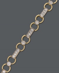 Circular and chic. B. Brilliant's tasteful tennis bracelet will really shape up your look with its sparkling cubic zirconia (11 ct. t.w.) and textured link design. Crafted in 18k gold over sterling and sterling silver. Approximate length: 7-1/2 inches. Circular and chic. B. Brilliant's tasteful tennis bracelet will really shape up your look with its sparkling cubic zirconia (11 ct. t.w.) and textured link design. Crafted in 18k gold over sterling and sterling silver. Approximate length: 7-1/2 inches.