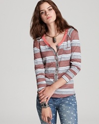 Enrich your casual weekend wardrobe with this Free People henley and your favorite pair of jeans. Enrich your casual weekend wardrobe with this Free People henley and your favorite pair of jeans.