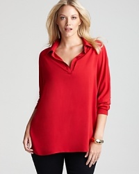 Set your everyday style aflame in a bold Nation LTD Plus top flaunting a chic collar and easy silhouette for effortless polish. Set your everyday style aflame in a bold Nation LTD Plus top flaunting a chic collar and easy silhouette for effortless polish.