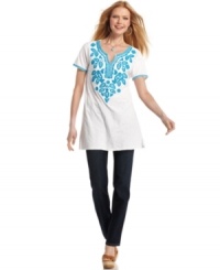 Make yourself comfortable with Style&co.'s casual tunic. Beading and embroidery give this top an exotic feel! Make yourself comfortable with Style&co.'s casual tunic. Beading and embroidery give this top an exotic feel!
