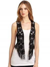THE LOOKAllover crochet construction with subtle metallic accentsSleevelessFringe detailTHE FITAbout 20 from shoulder to hemTHE MATERIALRayonCARE & ORIGINDry cleanImportedModel shown is 5'10 (177cm) wearing US size Small. THE LOOKAllover crochet construction with subtle metallic accentsSleevelessFringe detailTHE FITAbout 20 from shoulder to hemTHE MATERIALRayonCARE & ORIGINDry cleanImportedModel shown is 5'10 (177cm) wearing US size Small.