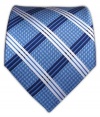 100% Silk Woven Blue Houndstooth Plaid Tie
