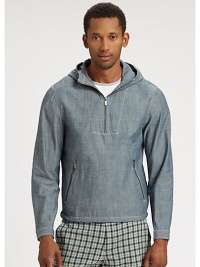 EXCLUSIVELY AT SAKS. Lightweight chambray pullover with partial zip front and attached hood lends an unexpected twist to a casual ensemble.Quarter-zip frontAttached hoodZippered waist pocketsCottonMachine washImported EXCLUSIVELY AT SAKS. Lightweight chambray pullover with partial zip front and attached hood lends an unexpected twist to a casual ensemble.Quarter-zip frontAttached hoodZippered waist pocketsCottonMachine washImported