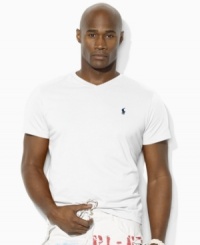 Constructed for lightweight comfort in soft combed cotton jersey, a short-sleeved V-neck T-shirt exudes iconic appeal with Ralph Lauren's signature embroidery. Constructed for lightweight comfort in soft combed cotton jersey, a short-sleeved V-neck T-shirt exudes iconic appeal with Ralph Lauren's signature embroidery.