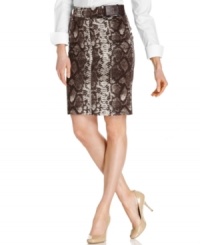 The sophisticated pencil skirt takes a walk on the wild side with this chic snake-print petite version from MICHAEL Michael Kors. A crisp white shirt and nude heels keep it perfectly polished for work. The sophisticated pencil skirt takes a walk on the wild side with this chic snake-print petite version from MICHAEL Michael Kors. A crisp white shirt and nude heels keep it perfectly polished for work.