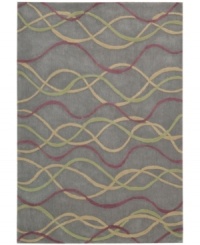 Graphic appeal: an abstract, wavy design flows across the silver field of Nourison's mesmerizing City Limits rug, giving any room a sense of urban-inspired chic. Hand-tufted of polyacrylic fibers, the rug is pleasingly soft, textured and easy to clean. Graphic appeal: an abstract, wavy design flows across the silver field of Nourison's mesmerizing City Limits rug, giving any room a sense of urban-inspired chic. Hand-tufted of polyacrylic fibers, the rug is pleasingly soft, textured and easy to clean.