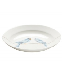 It's only natural. The whimsical Sky Song rim soup bowl from Martha Stewart Collection stars pretty blue birds on bare branches. Sleek bone china dinnerware is both dishwasher and microwave safe for carefree, everyday use. It's only natural. The whimsical Sky Song rim soup bowl from Martha Stewart Collection stars pretty blue birds on bare branches. Sleek bone china dinnerware is both dishwasher and microwave safe for carefree, everyday use.