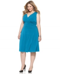 Look lovely and lean with Elementz' sleeveless plus size dress, featuring a control panel and ruched waist for a flattering fit-- wear it from day to date night! Look lovely and lean with Elementz' sleeveless plus size dress, featuring a control panel and ruched waist for a flattering fit-- wear it from day to date night!