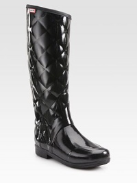 Classic shiny, quilted rubber knee-high silhouette with multi-layer cushioned insoles. Rubber heel, 1 (25mm)Shaft, 14Leg circumference, 15Rubber upperPull-on styleQuilted polyester liningRubber solePadded insoleImported Classic shiny, quilted rubber knee-high silhouette with multi-layer cushioned insoles. Rubber heel, 1 (25mm)Shaft, 14Leg circumference, 15Rubber upperPull-on styleQuilted polyester liningRubber solePadded insoleImported