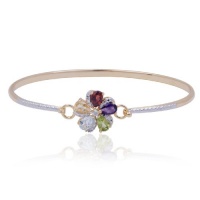 18k Yellow Gold Plated Sterling Silver Multi-Gemstone and Diamond Flower Bangle Bracelet 18k Yellow Gold Plated Sterling Silver Multi-Gemstone and Diamond Flower Bangle Bracelet