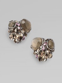 From the Lucite Collection. A radiant cluster of pastel Swarovski crystals and soft grey moonstones in an arresting prong setting.MoonstoneCrystalRuthenium platedDiameter, about 1Clip backMade in USA From the Lucite Collection. A radiant cluster of pastel Swarovski crystals and soft grey moonstones in an arresting prong setting.MoonstoneCrystalRuthenium platedDiameter, about 1Clip backMade in USA