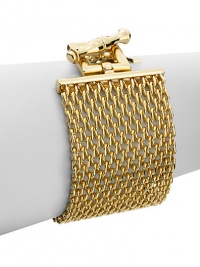 THE LOOKChainmail design18k electroplated goldToggle clasp with logo charmTHE MEASUREMENTWidth, about 1¾Length, about 7½ORIGINMade in Italy