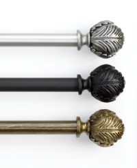 Exquisitely crafted, the Paulina curtain rod set evokes a classic appeal. Beautifully detailed finials feature a design of overlapping leaves in a refined round shape for a traditional sensibility. Exquisitely crafted, the Paulina curtain rod set evokes a classic appeal. Beautifully detailed finials feature a design of overlapping leaves in a refined round shape for a traditional sensibility.