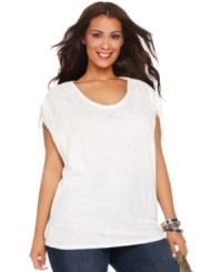 Be the fairest of them all in DKNY Jeans' short sleeve plus size top, showcasing mirrored embellishments. Be the fairest of them all in DKNY Jeans' short sleeve plus size top, showcasing mirrored embellishments.