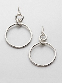 Two hammered loops, one large, one small, are linked by a third to create a simple snowman silhouette in gleaming sterling silver. Sterling silver Drop, about 2¾ Large loop diameter, about 1¾ Ear wire Imported Two hammered loops, one large, one small, are linked by a third to create a simple snowman silhouette in gleaming sterling silver. Sterling silver Drop, about 2¾ Large loop diameter, about 1¾ Ear wire Imported