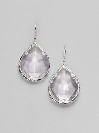 Faceted teardrops of clear quartz catch and reflect light gloriously as they hang from settings of sterling silver. Clear quartz Sterling silver Drop, about 1½ Ear wire Imported Faceted teardrops of clear quartz catch and reflect light gloriously as they hang from settings of sterling silver. Clear quartz Sterling silver Drop, about 1½ Ear wire Imported