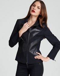 Sleek, dark and fully loaded, this Bloomingdale's Exclusive BASLER jacket flaunts racy zip accents and leather detailing. Slip it on and accelerate to the top of the fashion set. Sleek, dark and fully loaded, this Bloomingdale's Exclusive BASLER jacket flaunts racy zip accents and leather detailing. Slip it on and accelerate to the top of the fashion set.