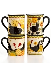 Cute chicken and check patterns on Oh Happy Day mugs promise to make every meal sunny and bright. Easy-care earthenware adds to the appeal of charming country dinnerware from Certified International. Cute chicken and check patterns on Oh Happy Day mugs promise to make every meal sunny and bright. Easy-care earthenware adds to the appeal of charming country dinnerware from Certified International.