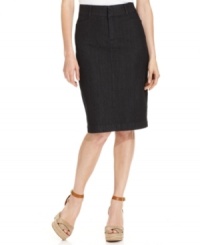 JM Collection's petite denim skirt has a crisp dark wash and a sleek pencil silhouette -- a perfect piece for work or play! JM Collection's petite denim skirt has a crisp dark wash and a sleek pencil silhouette -- a perfect piece for work or play!